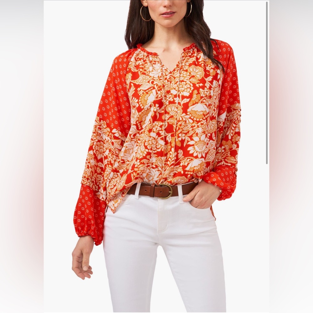 NWOT Vince Camuto Mix Print Peasant Blouse